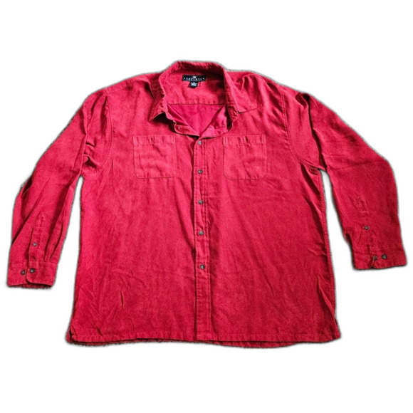 Consensus Sportswear Red Suede-like Long Sleeve Button Down 2XLarge - Picture 1 of 12